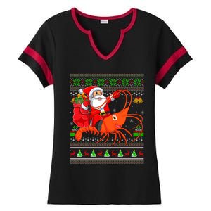 Ugly Xmas Funny Santa Riding Shrimp Fish Christmas Cute Gift Ladies Halftime Notch Neck Tee