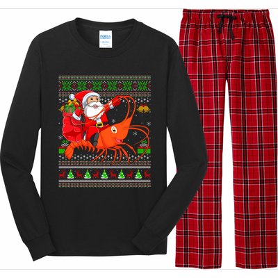 Ugly Xmas Funny Santa Riding Shrimp Fish Christmas Cute Gift Long Sleeve Pajama Set