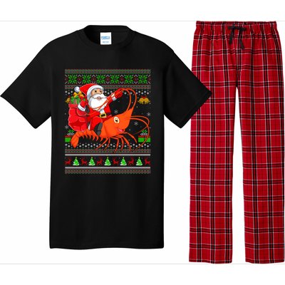 Ugly Xmas Funny Santa Riding Shrimp Fish Christmas Cute Gift Pajama Set