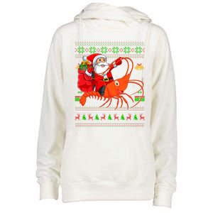 Ugly Xmas Funny Santa Riding Shrimp Fish Christmas Cute Gift Womens Funnel Neck Pullover Hood