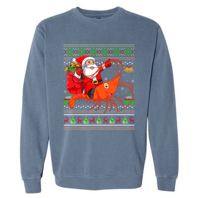 Ugly Xmas Funny Santa Riding Shrimp Fish Christmas Cute Gift Garment-Dyed Sweatshirt