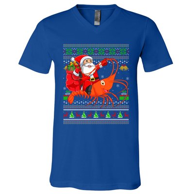 Ugly Xmas Funny Santa Riding Shrimp Fish Christmas Cute Gift V-Neck T-Shirt