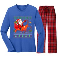 Ugly Xmas Funny Santa Riding Shrimp Fish Christmas Cute Gift Women's Long Sleeve Flannel Pajama Set 