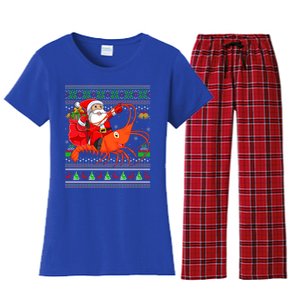 Ugly Xmas Funny Santa Riding Shrimp Fish Christmas Cute Gift Women's Flannel Pajama Set