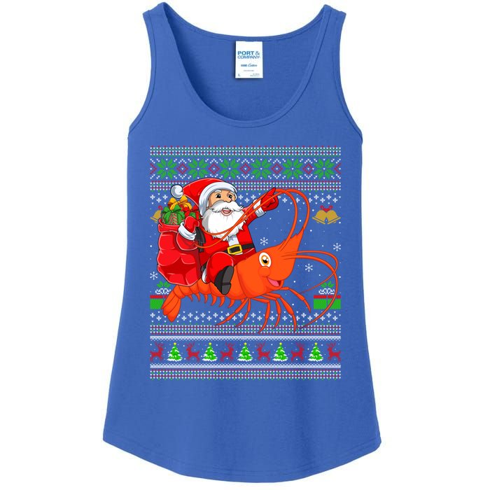 Ugly Xmas Funny Santa Riding Shrimp Fish Christmas Cute Gift Ladies Essential Tank