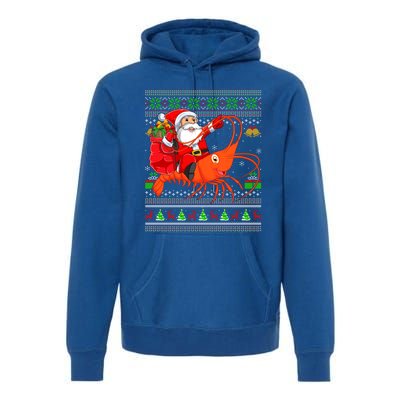 Ugly Xmas Funny Santa Riding Shrimp Fish Christmas Cute Gift Premium Hoodie