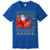 Ugly Xmas Funny Santa Riding Shrimp Fish Christmas Cute Gift Premium T-Shirt