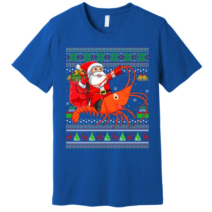 Ugly Xmas Funny Santa Riding Shrimp Fish Christmas Cute Gift Premium T-Shirt