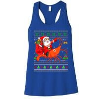 Ugly Xmas Funny Santa Riding Shrimp Fish Christmas Cute Gift Women's Racerback Tank