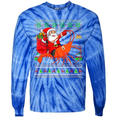 Ugly Xmas Funny Santa Riding Shrimp Fish Christmas Cute Gift Tie-Dye Long Sleeve Shirt