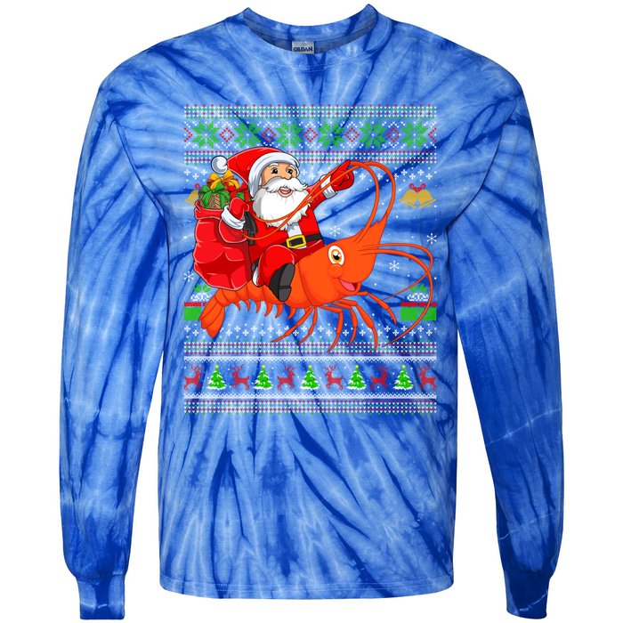 Ugly Xmas Funny Santa Riding Shrimp Fish Christmas Cute Gift Tie-Dye Long Sleeve Shirt