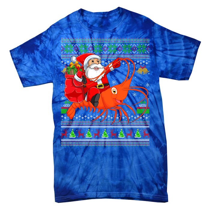 Ugly Xmas Funny Santa Riding Shrimp Fish Christmas Cute Gift Tie-Dye T-Shirt