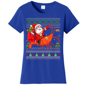 Ugly Xmas Funny Santa Riding Shrimp Fish Christmas Cute Gift Women's T-Shirt