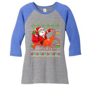 Ugly Xmas Funny Santa Riding Shrimp Fish Christmas Cute Gift Women's Tri-Blend 3/4-Sleeve Raglan Shirt