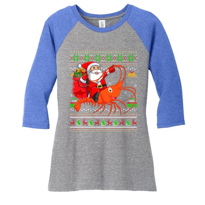 Ugly Xmas Funny Santa Riding Shrimp Fish Christmas Cute Gift Women's Tri-Blend 3/4-Sleeve Raglan Shirt