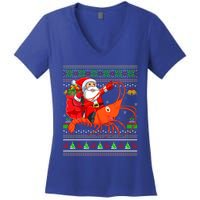 Ugly Xmas Funny Santa Riding Shrimp Fish Christmas Cute Gift Women's V-Neck T-Shirt