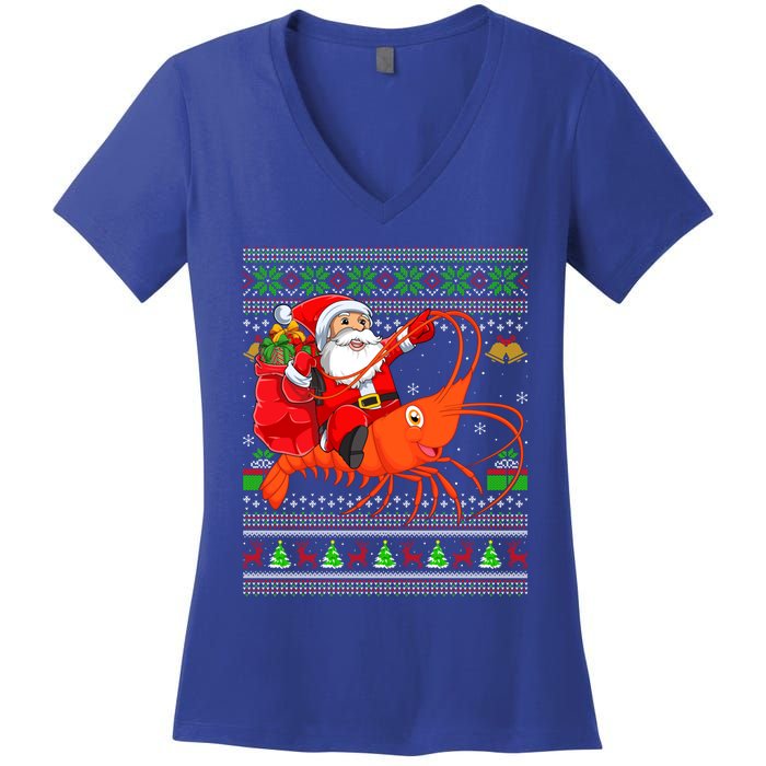 Ugly Xmas Funny Santa Riding Shrimp Fish Christmas Cute Gift Women's V-Neck T-Shirt