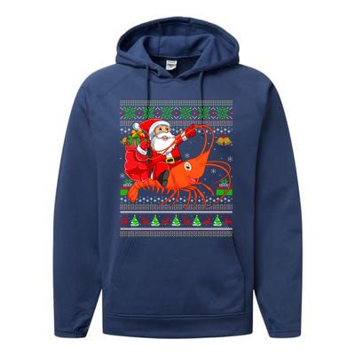 Ugly Xmas Funny Santa Riding Shrimp Fish Christmas Cute Gift Performance Fleece Hoodie