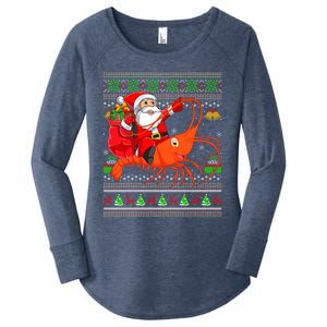 Ugly Xmas Funny Santa Riding Shrimp Fish Christmas Cute Gift Women's Perfect Tri Tunic Long Sleeve Shirt