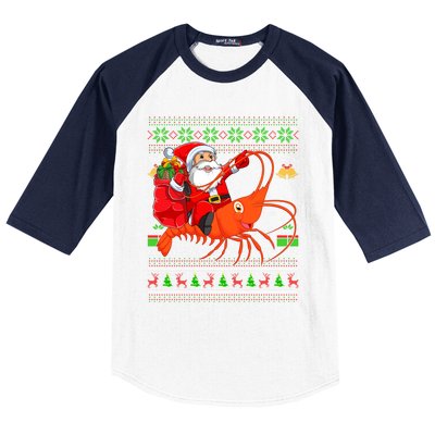 Ugly Xmas Funny Santa Riding Shrimp Fish Christmas Cute Gift Baseball Sleeve Shirt