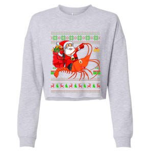 Ugly Xmas Funny Santa Riding Shrimp Fish Christmas Cute Gift Cropped Pullover Crew