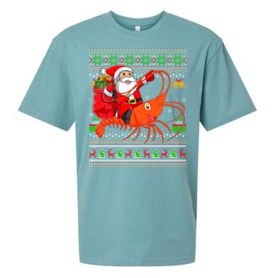 Ugly Xmas Funny Santa Riding Shrimp Fish Christmas Cute Gift Sueded Cloud Jersey T-Shirt