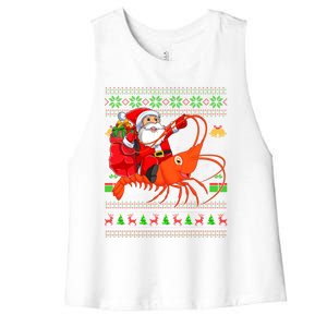 Ugly Xmas Funny Santa Riding Shrimp Fish Christmas Cute Gift Women's Racerback Cropped Tank