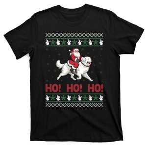 Ugly Xmas Funny Gift Ho Ho Ho Santa Riding Great Pyrenees Dog T-Shirt