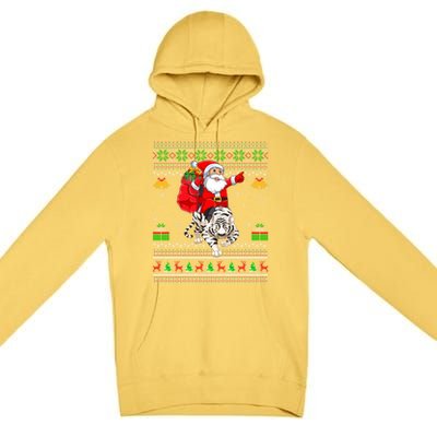 Ugly Xmas Funny Santa Riding White Tiger Christmas Gift Premium Pullover Hoodie