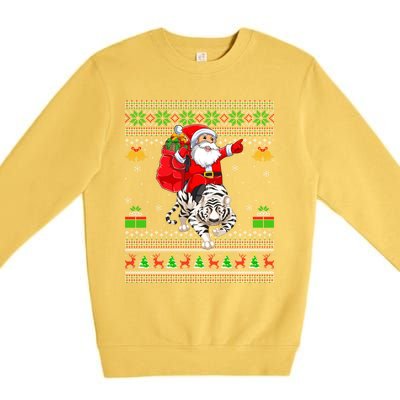 Ugly Xmas Funny Santa Riding White Tiger Christmas Gift Premium Crewneck Sweatshirt