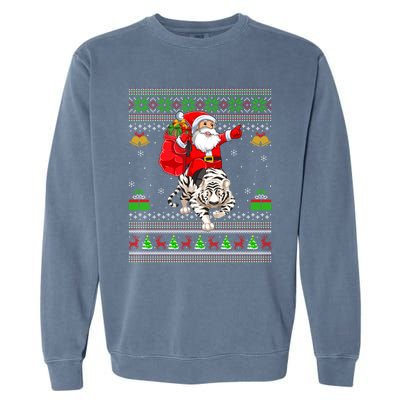 Ugly Xmas Funny Santa Riding White Tiger Christmas Gift Garment-Dyed Sweatshirt