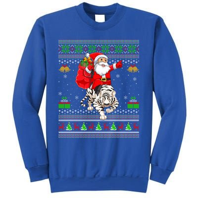 Ugly Xmas Funny Santa Riding White Tiger Christmas Gift Sweatshirt