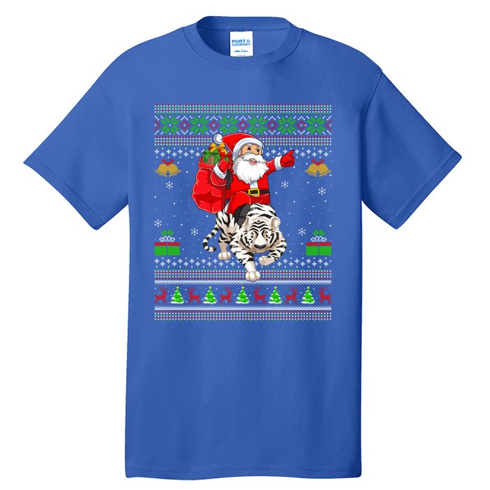 Ugly Xmas Funny Santa Riding White Tiger Christmas Gift Tall T-Shirt