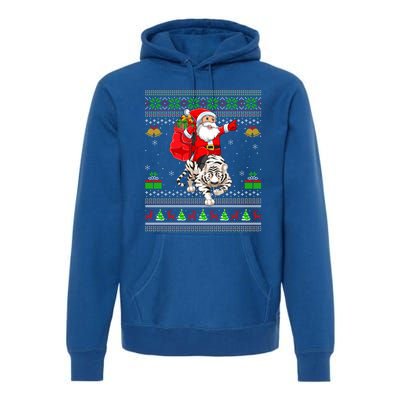 Ugly Xmas Funny Santa Riding White Tiger Christmas Gift Premium Hoodie