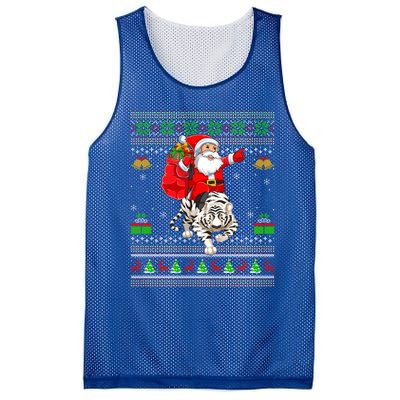 Ugly Xmas Funny Santa Riding White Tiger Christmas Gift Mesh Reversible Basketball Jersey Tank