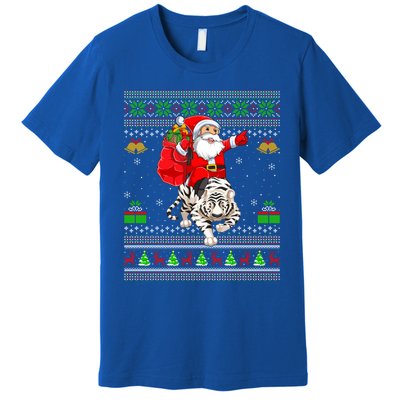 Ugly Xmas Funny Santa Riding White Tiger Christmas Gift Premium T-Shirt