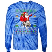 Ugly Xmas Funny Santa Riding White Tiger Christmas Gift Tie-Dye Long Sleeve Shirt