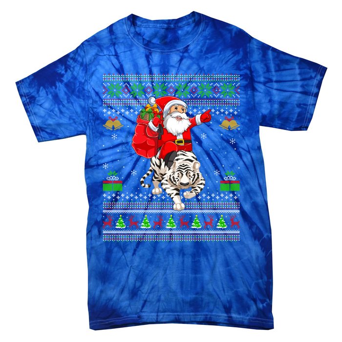 Ugly Xmas Funny Santa Riding White Tiger Christmas Gift Tie-Dye T-Shirt