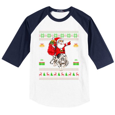 Ugly Xmas Funny Santa Riding White Tiger Christmas Gift Baseball Sleeve Shirt