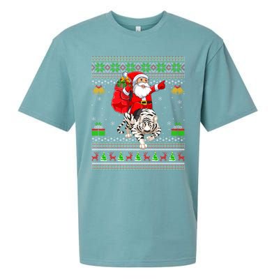 Ugly Xmas Funny Santa Riding White Tiger Christmas Gift Sueded Cloud Jersey T-Shirt