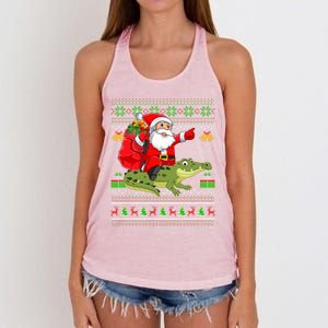 Ugly Xmas Funny Santa Riding Alligator Christmas Gift Women's Knotted Racerback Tank