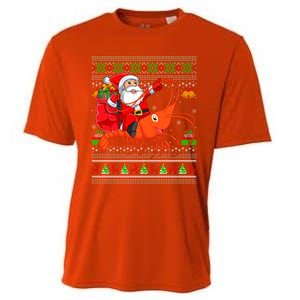 Ugly Xmas Funny Santa Riding Shrimp Fish Christmas Gift Cooling Performance Crew T-Shirt