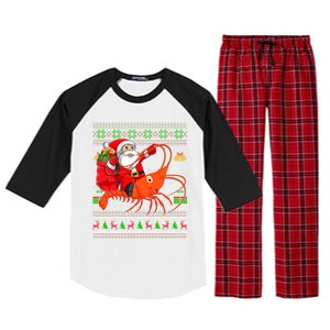 Ugly Xmas Funny Santa Riding Shrimp Fish Christmas Gift Raglan Sleeve Pajama Set