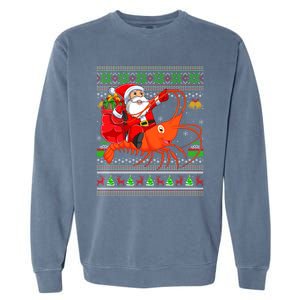 Ugly Xmas Funny Santa Riding Shrimp Fish Christmas Gift Garment-Dyed Sweatshirt