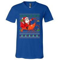 Ugly Xmas Funny Santa Riding Shrimp Fish Christmas Gift V-Neck T-Shirt