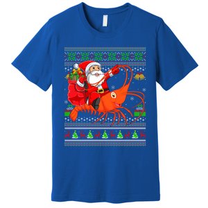 Ugly Xmas Funny Santa Riding Shrimp Fish Christmas Gift Premium T-Shirt