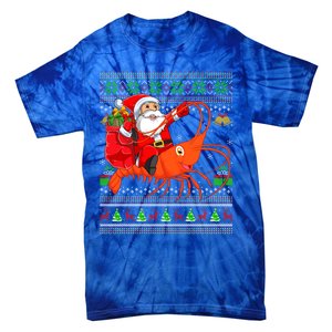 Ugly Xmas Funny Santa Riding Shrimp Fish Christmas Gift Tie-Dye T-Shirt