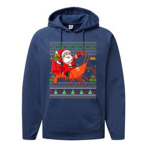 Ugly Xmas Funny Santa Riding Shrimp Fish Christmas Gift Performance Fleece Hoodie