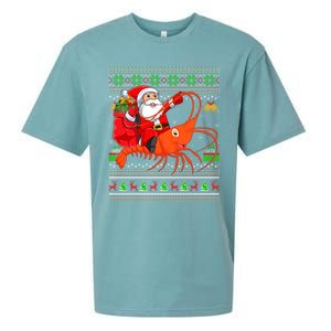 Ugly Xmas Funny Santa Riding Shrimp Fish Christmas Gift Sueded Cloud Jersey T-Shirt