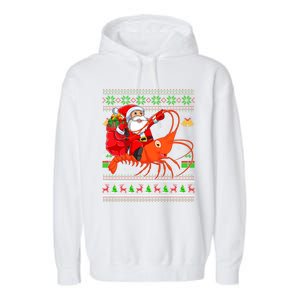 Ugly Xmas Funny Santa Riding Shrimp Fish Christmas Gift Garment-Dyed Fleece Hoodie